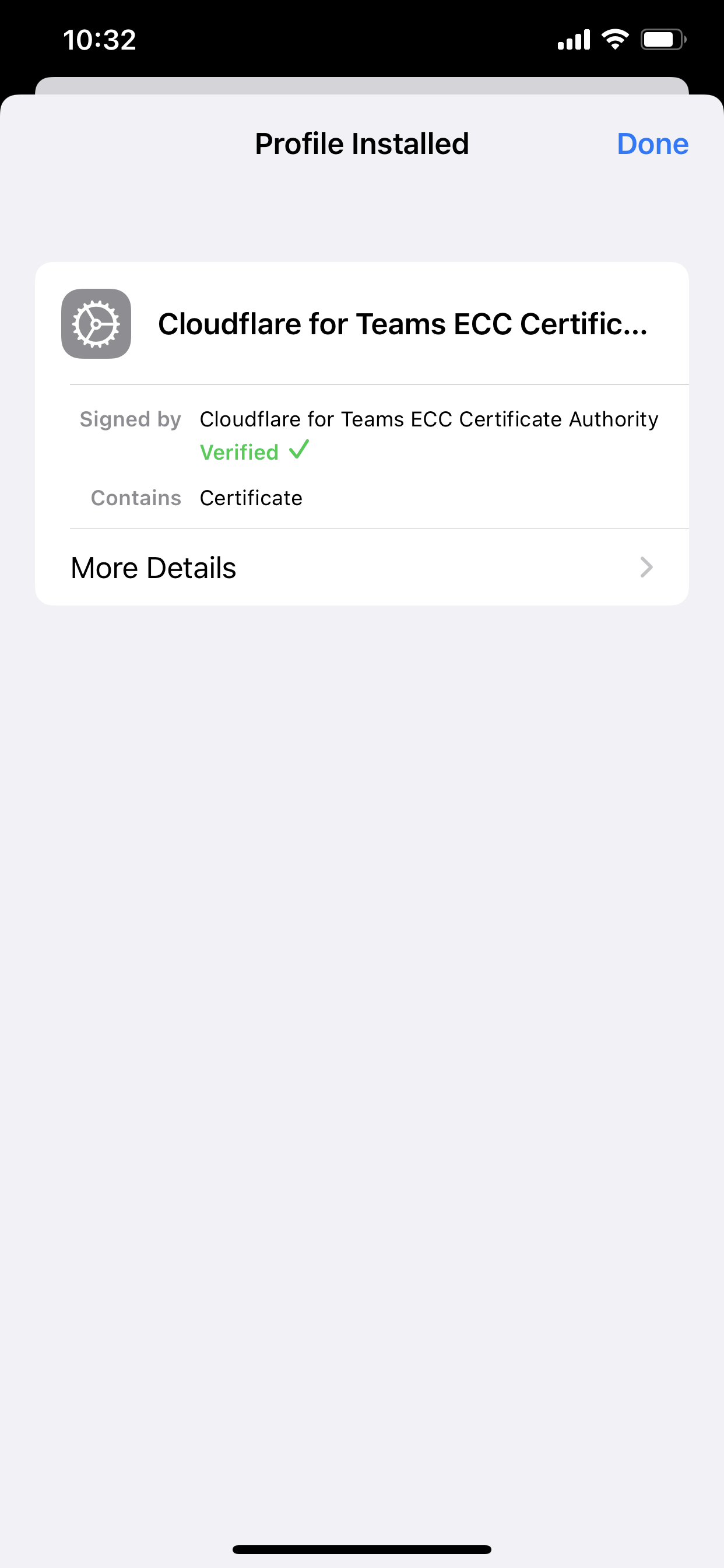 iOS profile installed