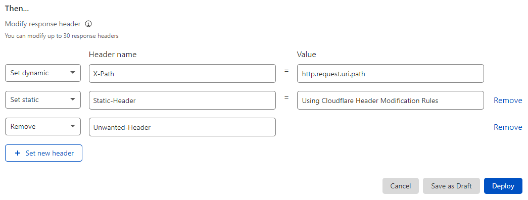HTTP response header modification examples